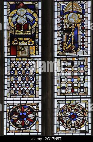 The East Window of St Martin's, Stamford, Lincolnshire; Medieval glass from Tattershall Church installed in 1759 Stock Photo