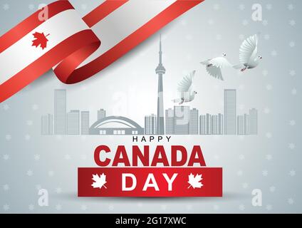 happy Canada day. flying dove with Canada flag. vector illustration design Stock Vector