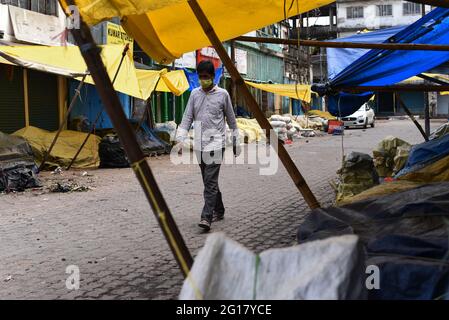 Closed market place during lockdown due to COVID-19 coronavirus pandemic, in Guwahati, India on 05 June 2021. India reported 120529 new Covid-19 cases on Saturday, its lowest daily spike since April 7. Stock Photo