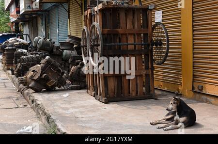 Closed market place during lockdown due to COVID-19 coronavirus pandemic, in Guwahati, India on 05 June 2021. India reported 120529 new Covid-19 cases on Saturday, its lowest daily spike since April 7. Stock Photo