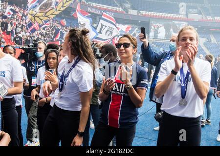 Nadia Nadim and Irene Paredes - The PSG women's team will celebrate their first title of French D1 championship at the Parc Des Princes Stadium on June 05, 2021 in Paris, France. Photo by Nasser Berzane/ABACAPRESS.COM Stock Photo