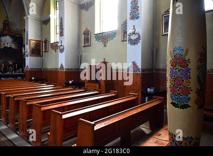 Zalipie, Poland. 05th Apr, 2021. Interior view of a parish church in Zalipie The village of Zalipie is known for its custom of hand-painted huts. The characteristic floral patterns can be found on most houses in the village. Credit: SOPA Images Limited/Alamy Live News Stock Photo