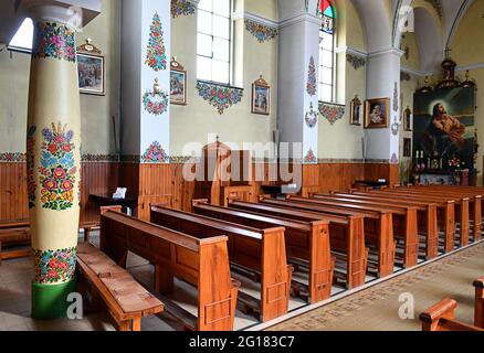 Zalipie, Poland. 05th Apr, 2021. Interior view of a parish church in Zalipie The village of Zalipie is known for its custom of hand-painted huts. The characteristic floral patterns can be found on most houses in the village. Credit: SOPA Images Limited/Alamy Live News Stock Photo