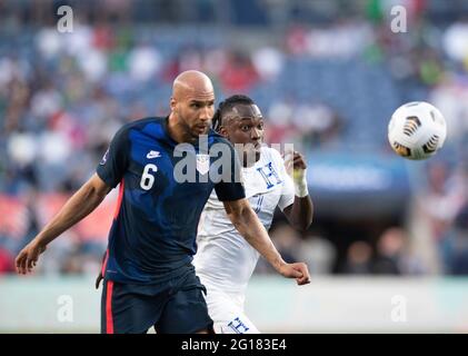 Denver, Colorado, USA. 3rd June, 2021. USA D JOHN BROOKS heads the ball to his Goalie Wed. Night at Empower Field at Mile High. Credit: Hector Acevedo/ZUMA Wire/Alamy Live News Stock Photo