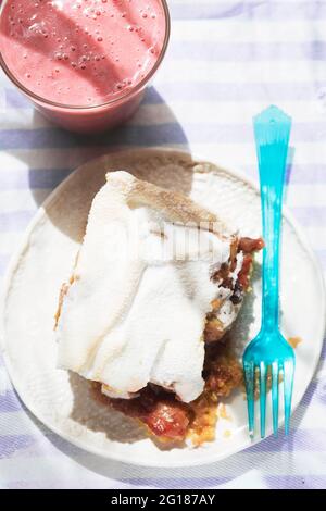 Rhubarb shortcrust cake with meringue on top Stock Photo