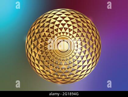 Torus Yantra, Gold Hypnotic Eye sacred geometry basic element. Golden Logo Circular mathematical ornament. Circular pattern from the crossed circles, Stock Vector