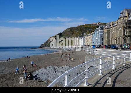 The sea front at Aberystwyth on the Welsh coast Stock Photo