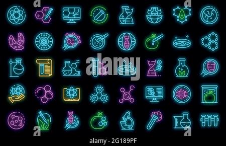 Bioengineer icons set. Outline set of Bioengineer vector icons neon color on black Stock Vector