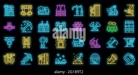Industrial climber icons set. Outline set of industrial climber vector icons neon color on black Stock Vector