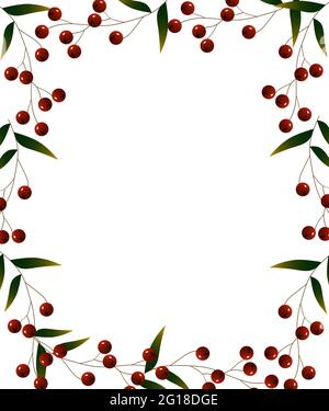 Vertical rectangular frame with branches of red berries. Stock Vector