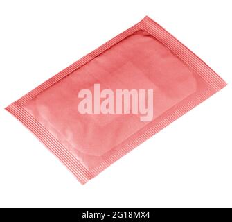 The red blank packaging foil sachet isolated on white background with clipping path Stock Photo