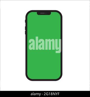 Smartphone mock up, vector phone icon isolated on white background with green screen. Stock Vector