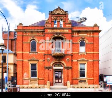 Historic public building of old town hall house in Goulburn city, Australia. Stock Photo