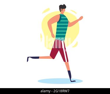 disabled man athlete running using prosthetic leg vector illustration in flat style Stock Vector