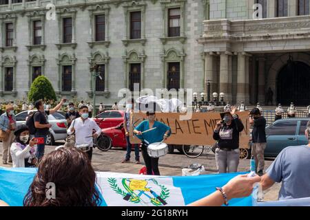 Protest against guatemala government corruption and the persecution of civil society leaders. Days before visit of vice president of US Kamala Harris Stock Photo