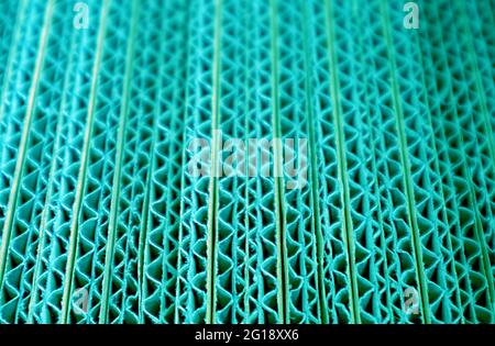 Closeup Texture of Unfold Cyan Colored Corrugated Paper Boxes Stack Stock Photo