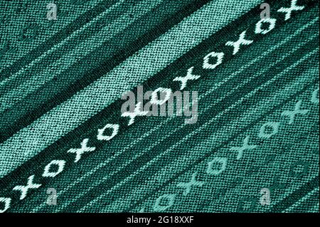 Diagonal Pattern and Texture of Gradient Teal Blue Color Thai Northern Region's Textile Stock Photo