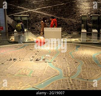 Hiroshima Peace Memorial Park. Peace Memorial Museum. Model of the city which represents the exact place where the bomb was thrown. Japan, Stock Photo