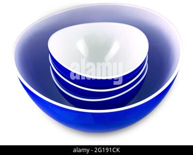 The close up blue bowl isolated on white background Stock Photo