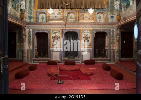 The interiors of Poddar haveli at Nawalgarh in Shekhawati, Rajasthan Stock Photo