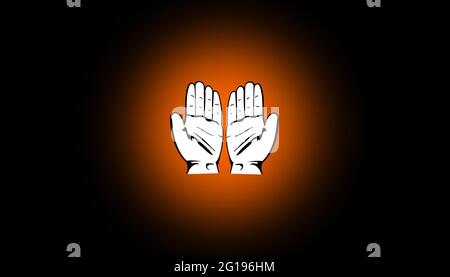 Two hand upside down, a gesture of receiving, isolated on a black and orange background Stock Photo
