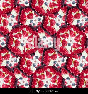 Fruit cake basket seamless pattern. form of a circle of red forest fruits Stock Photo