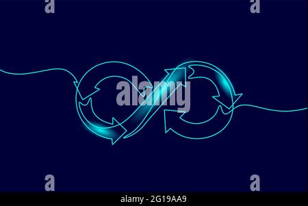 Single continuous line art devops agile concept. Infinity symbol team workflow programming project management. Design one stroke sketch neon drawing Stock Vector