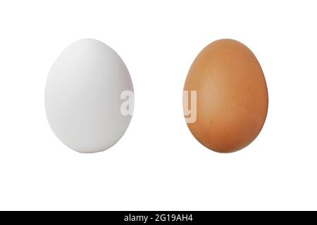 Fresh rural eggs. Two eggs on white isolated background. Stock Photo