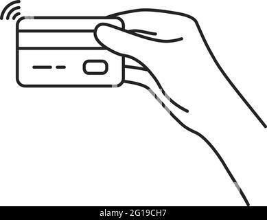 black thin line hand with contactless card Stock Vector