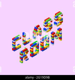 Classroom is a phrase made up of colored bricks on a lilac background. Vector illustration. Stock Vector