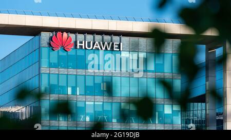French headquarters of Huawei Technologies, chinese multinational company which designs, develops, and sells telecommunications equipment Stock Photo