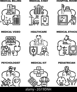 Medical Healthcare Set Icons Vector Black Illustration Stock Vector