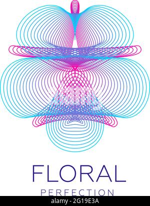 Fantastic flower icon, abstract shape with lots of blending lines and gradient color. Vector illustration. Sample text - Floral perfection. Stock Vector