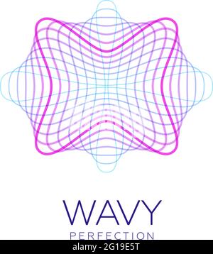Fantastic flower icon, abstract shape with lots of blending lines and gradient color. Vector illustration. Sample text - Wavy perfection. Stock Vector