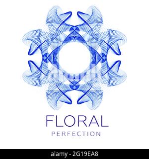 Fantastic flower icon, abstract shape with lots of blending lines and gradient color. Vector illustration. Sample text - Floral perfection. Stock Vector