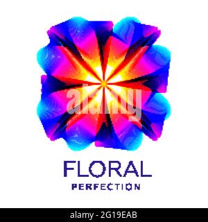 Fantastic flower icon, abstract shape with lots of blending lines and gradient color. Vector illustration. Sample text - Floral perfection. Stock Vector