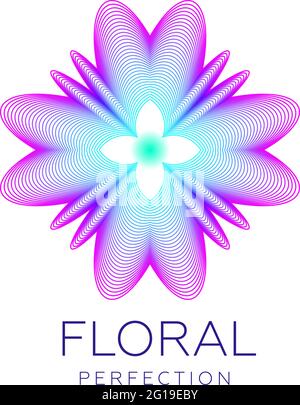 Fantastic flower icon, abstract shape with lots of blending lines and gradient color. Vector illustration. Sample text - Floral perfection. Stock Vector