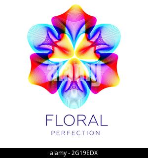 Fantastic flower icon, abstract shape with lots of blending lines and gradient color. Vector illustration. Sample text - Floral perfection. Stock Vector