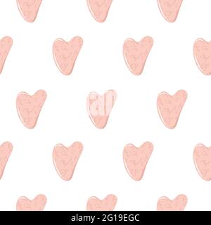 Gua sha for facial massage. Seamless pattern with natural pink quartz stones. Skin care, home beauty procedures and morning routine. Vector Stock Vector