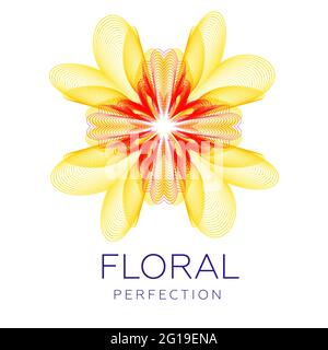 Fantastic flower icon, abstract shape with lots of blending lines and gradient color. Vector illustration. Sample text - Floral perfection.