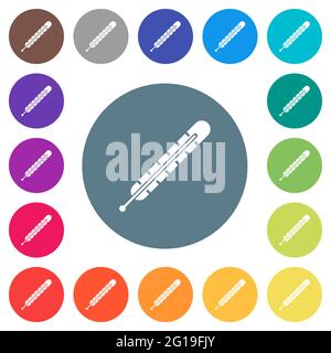 Fever thermometer flat white icons on round color backgrounds. 17 background color variations are included. Stock Vector