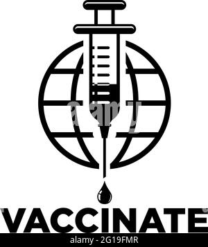 Global COVID-19 Vaccination Concept. Medical syringe with a needle on the background of the globe. Vector on transparent background Stock Vector