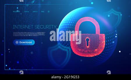 Cyber security red lock. Sphere shield internet protection. Antivirus Background. EPS 10 Stock Vector