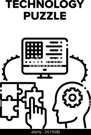 Technology Puzzle Strategy Vector Black Illustration Stock Vector