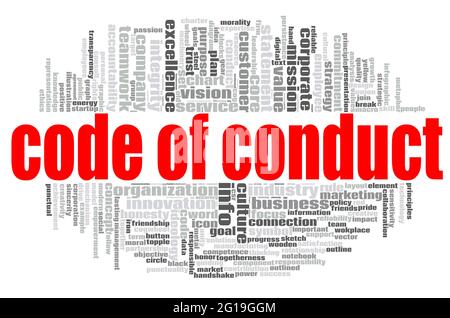 Code of conduct word cloud concept on white background, 3d rendering. Stock Photo