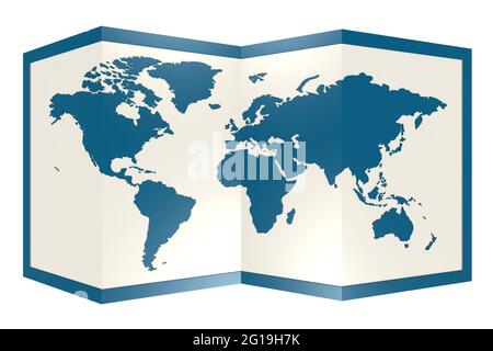 Blue world map isolated on white, 3D rendering Stock Photo