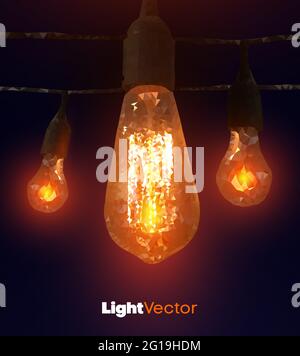 Line art with low poly lamps on dark background. Abstract futuristic technology design. Vector abstract network concept. Stock Vector