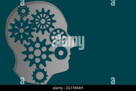 Gears in the head, human thinking concept, 3D rendering