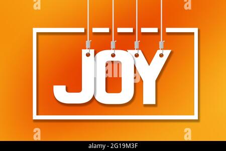 Joy word hang on ropes, 3D rendering Stock Photo