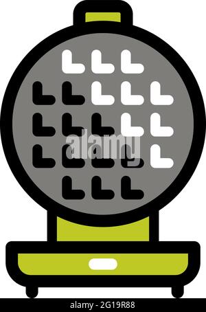 Vector waffle-iron icon. Color kitchen waffle-iron logo in simple style. For web design isolated on white background. Stock Vector